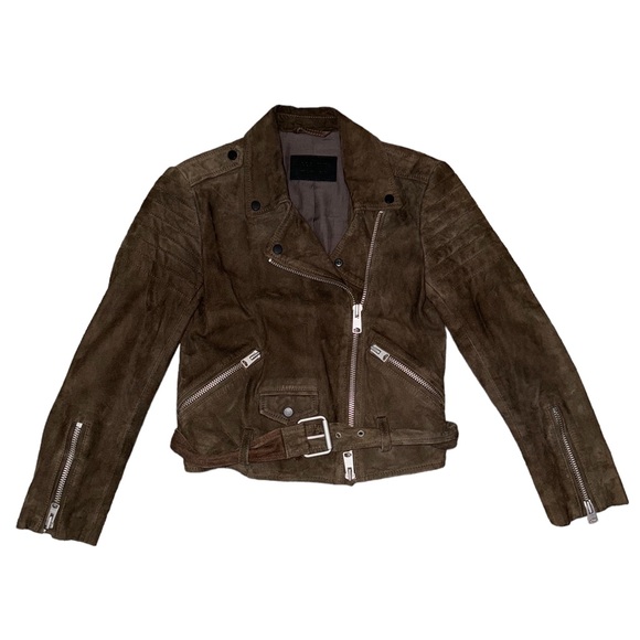 All Saints Hitchen Leather Biker Jacket in Graphite Brown Womens Size XS / 0 - Picture 4 of 8